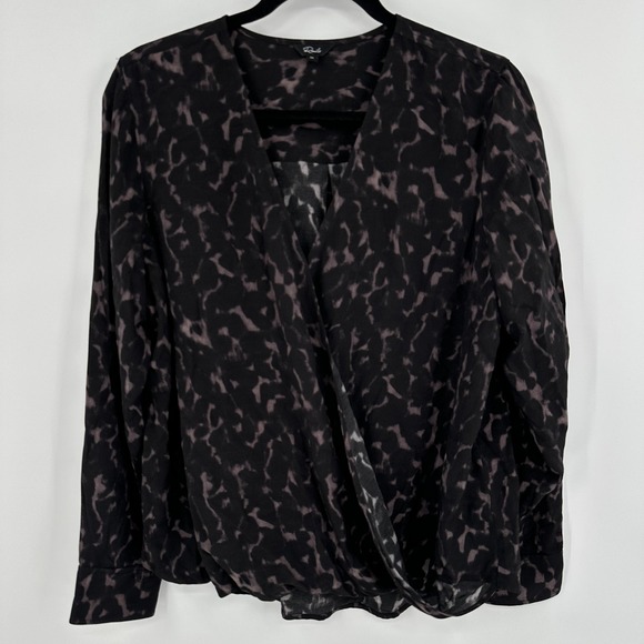 Rails Tops - Rails Blouse Womens Medium Black Diffused Cheetah Hillary Drape Long Sleeve Top